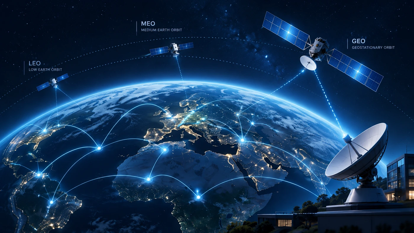 Conectividade por satélite em órbitas LEO, MEO e GEO